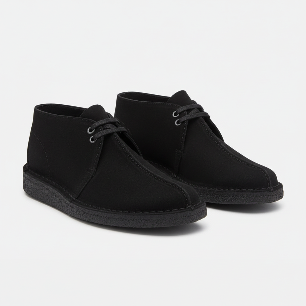 Clarks Desert Trek Black Suede — 3/4 angle studio shot