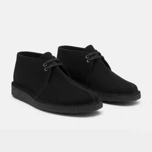 Clarks Desert Trek Black Suede — 3/4 angle studio shot