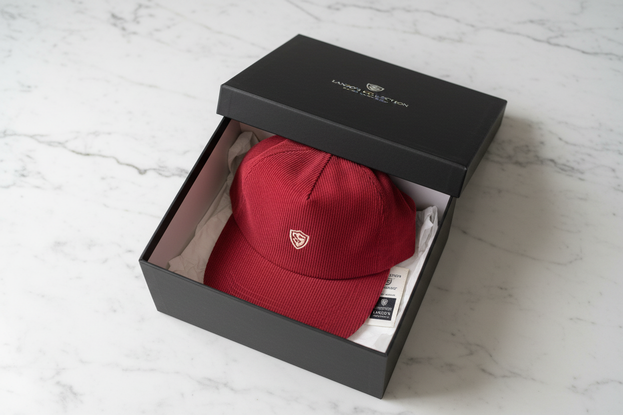 LANZO'S COLLECTION LC Shield Corduroy Cap Crimson - unboxing image