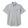 LC Shield Short Sleeve Oxford Shirt in Grey – Hero Studio Shot
