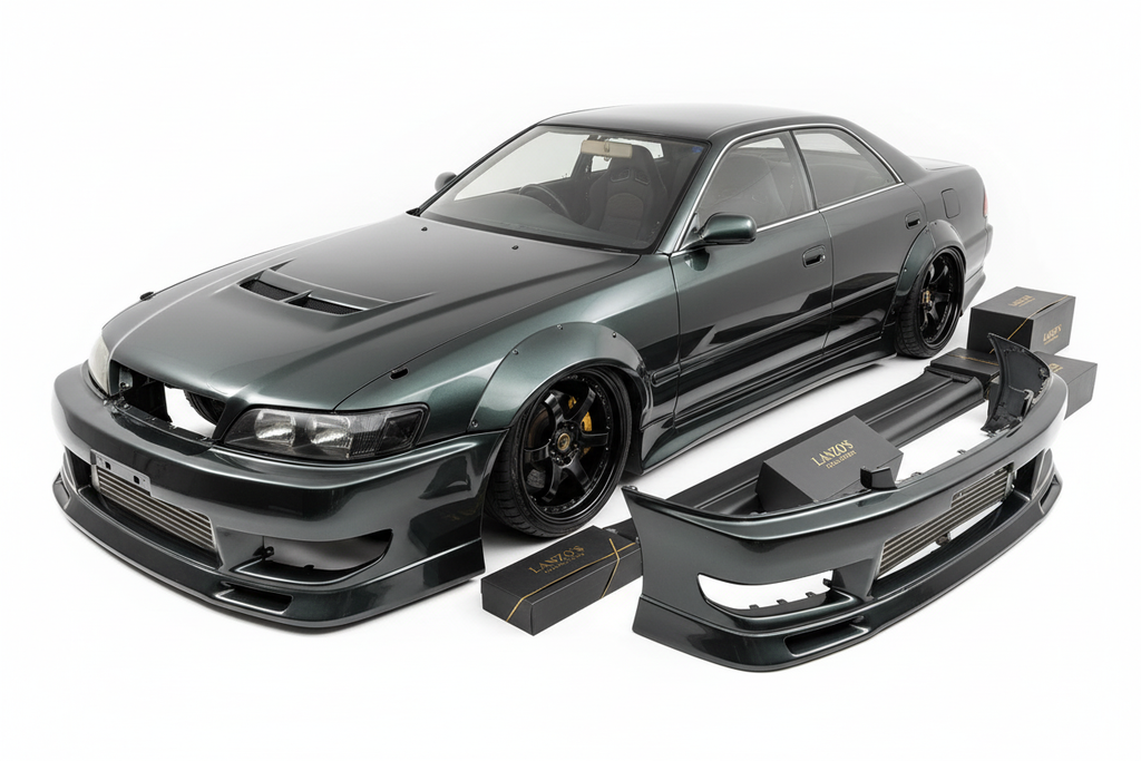 JZX100 wide-body kit components - all pieces displayed