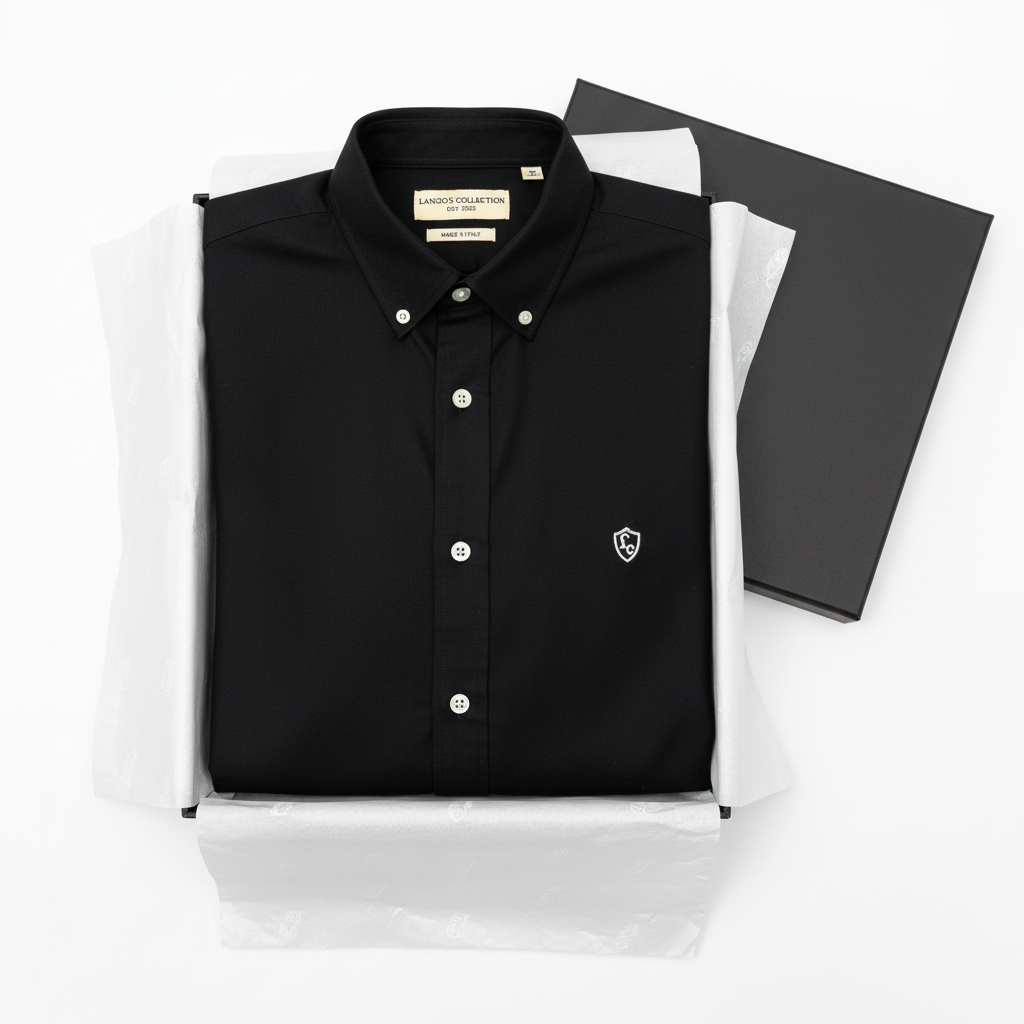 LC Shield Short Sleeve Oxford Shirt in Black – Luxury Unboxing Shot