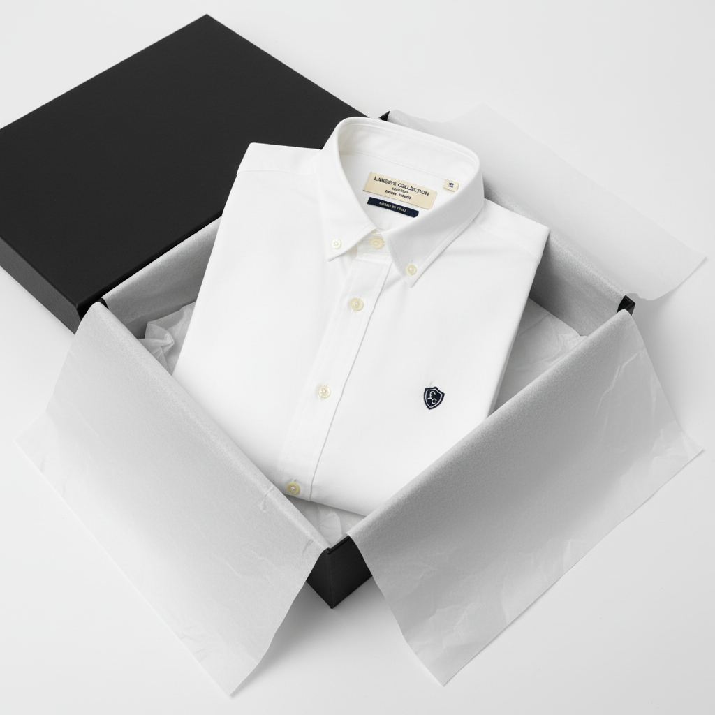 LC Shield Short Sleeve Oxford Shirt in White – Luxury Unboxing Shot