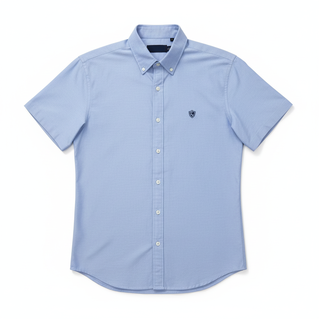LC Shield Short Sleeve Oxford Shirt in Light Blue – Hero Studio Shot