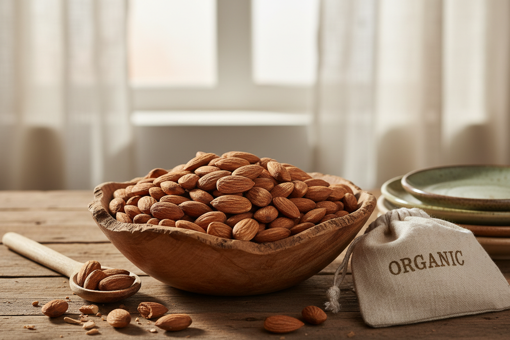 Almonds in Wooden Bowl