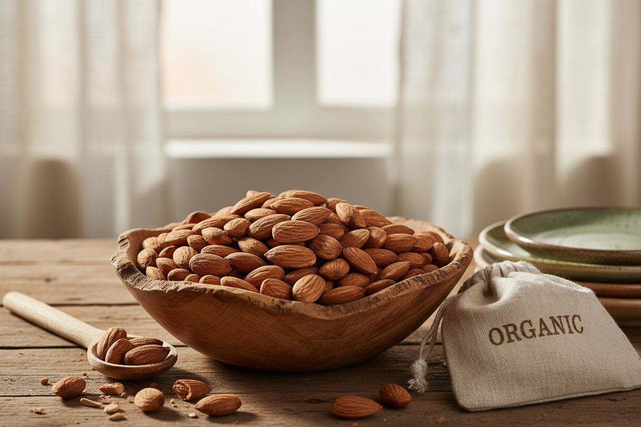 Almonds in Wooden Bowl