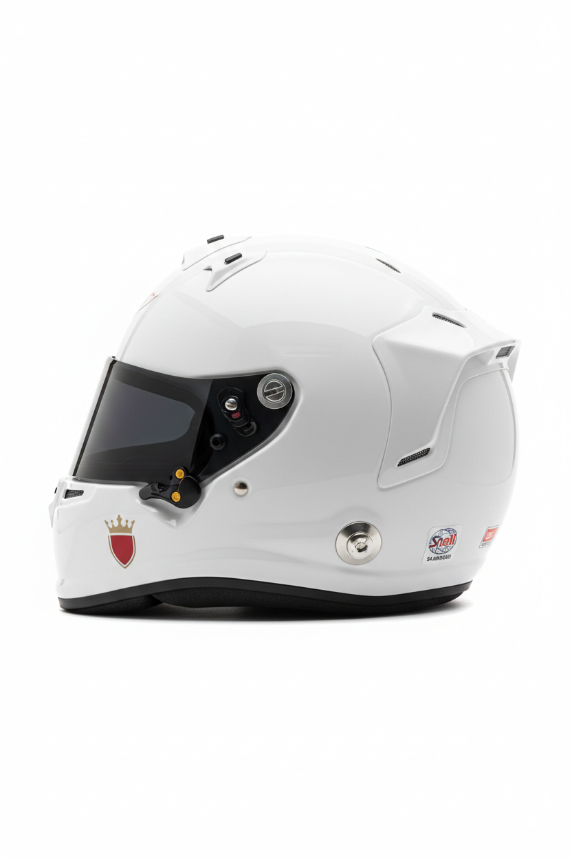 LANZO'S COLLECTION Premium All-White Circuit Racing Helmet - FIA 8860-2018 Certified with Crowned Shield Logo