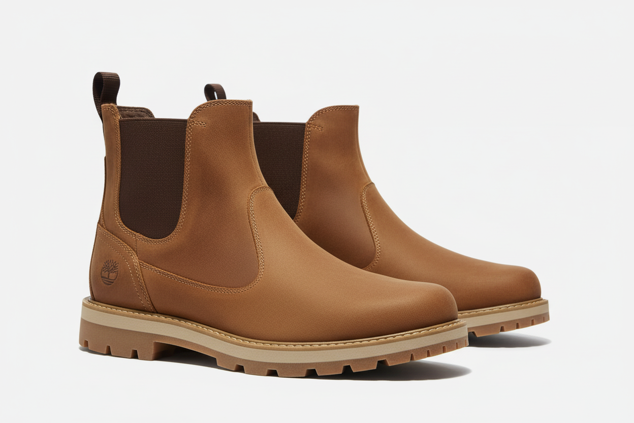 Side profile showing rugged lug sole