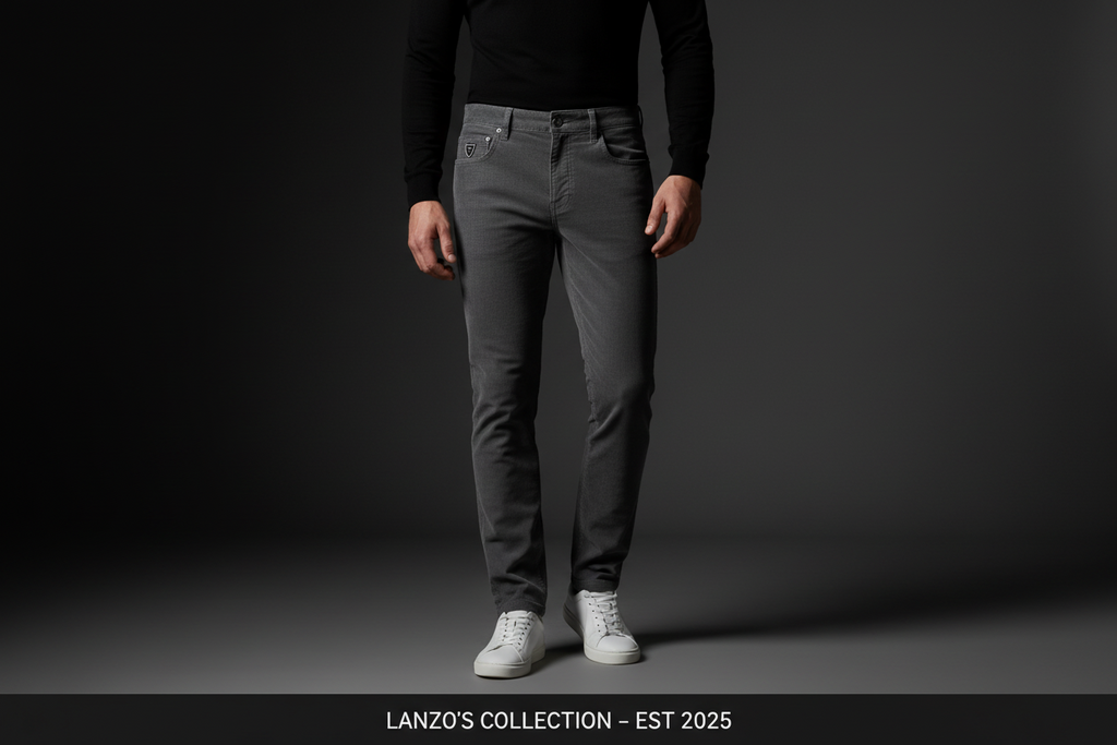 LANZO'S COLLECTION – Slim Fit Corduroy Pants – Dark Grey
