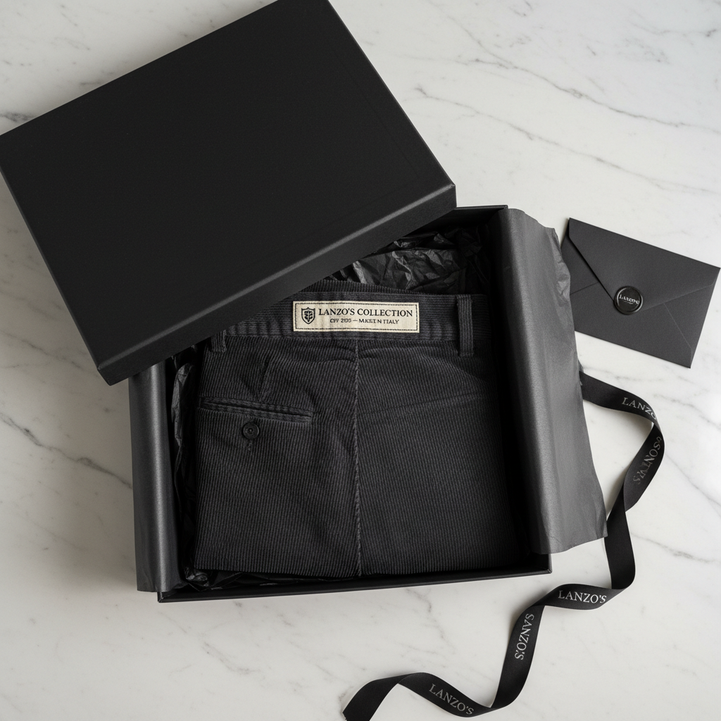 LANZO'S COLLECTION – Slim Fit Corduroy Pants – Dark Grey