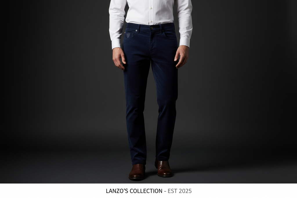 LANZO'S COLLECTION – Slim Fit Corduroy Pants – Navy