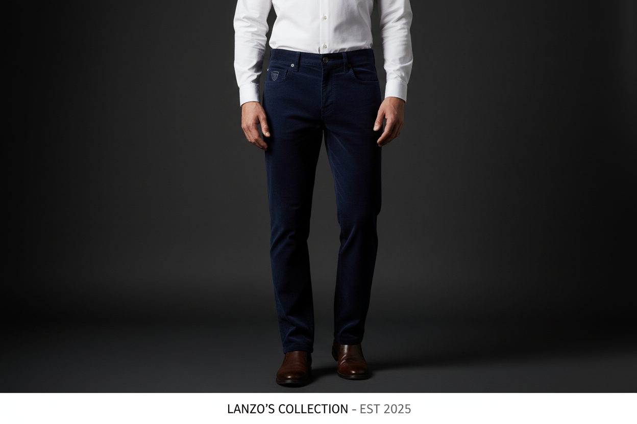 LANZO'S COLLECTION – Slim Fit Corduroy Pants – Navy