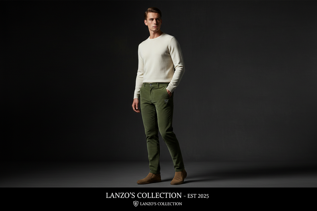 LANZO'S COLLECTION – Slim Fit Corduroy Pants – Olive