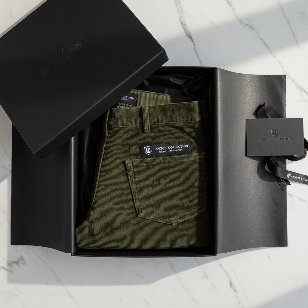 LANZO'S COLLECTION – Slim Fit Corduroy Pants – Olive