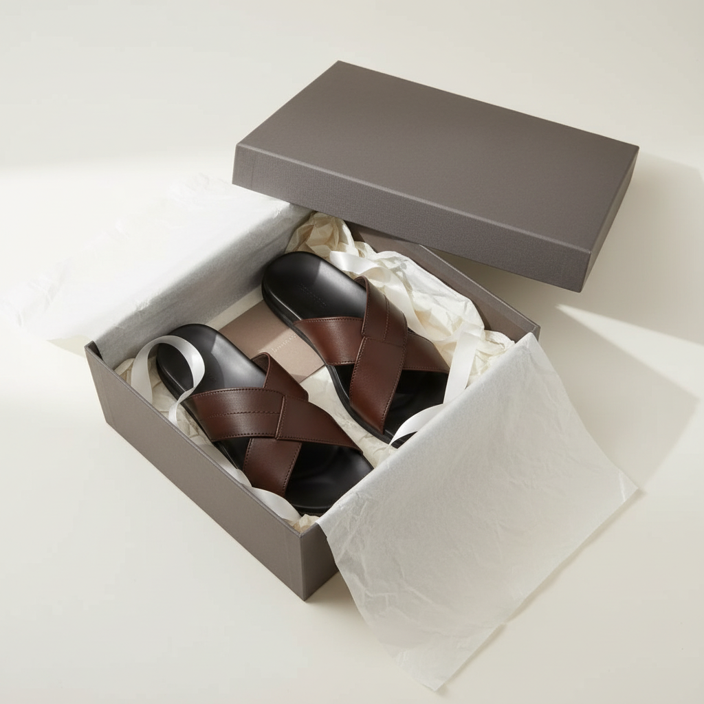 LANZO Leather Slide Sandals - Brown