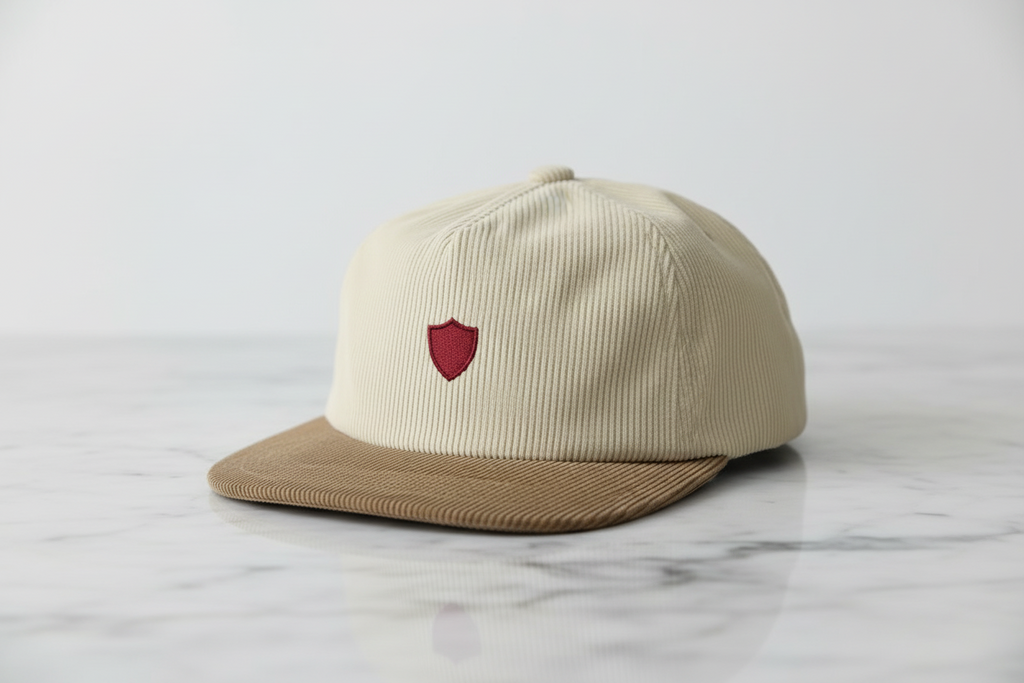 LC Shield Corduroy Cap — Cream & Tan