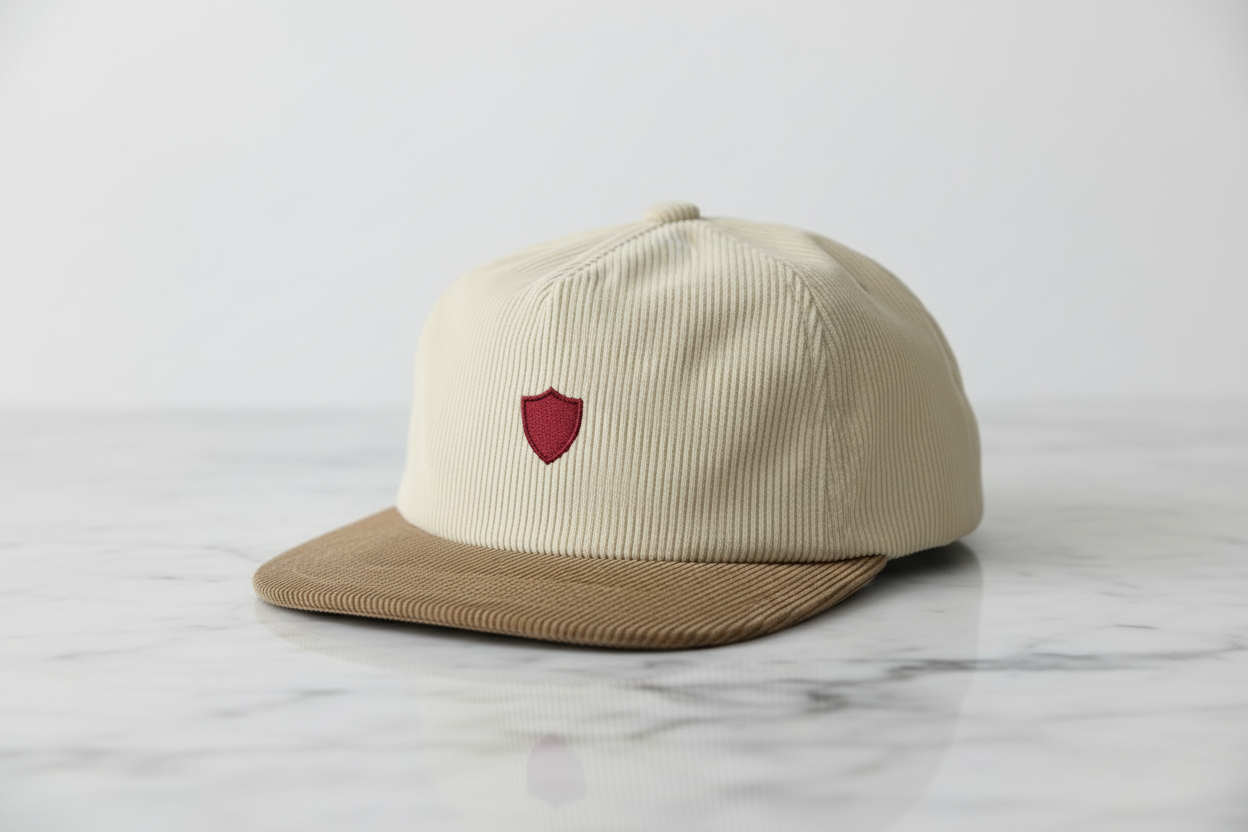 LC Shield Corduroy Cap — Cream & Tan