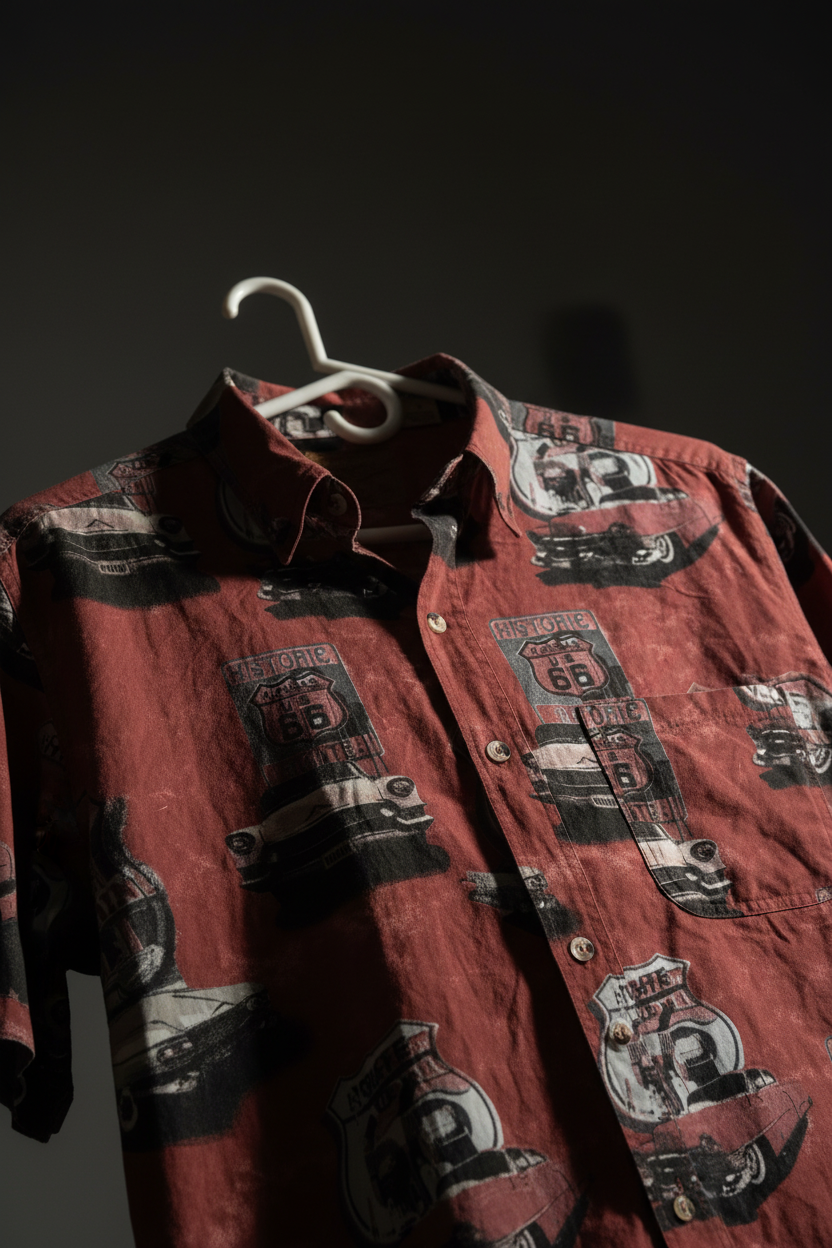 Route 66 Vintage All-Over Print Button-Up Shirt