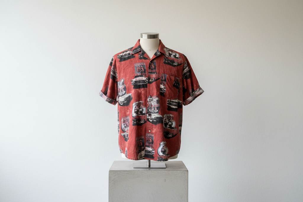 Route 66 Vintage All-Over Print Button-Up Shirt