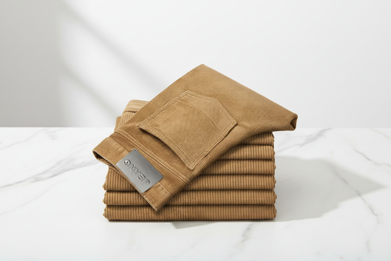 Men's Khaki Corduroy Straight-Leg Trousers