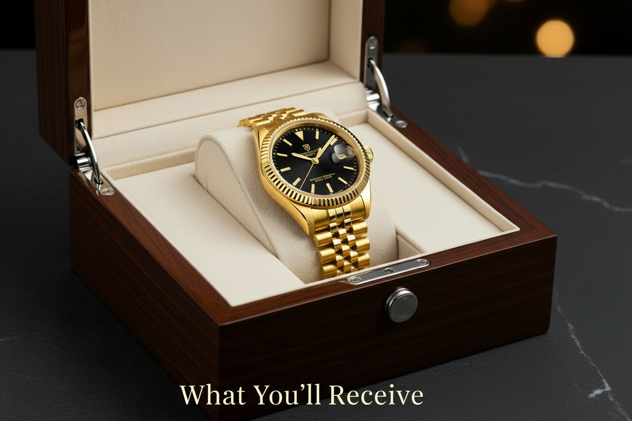 Premium Luxury Watch - Black Dial Yellow Gold