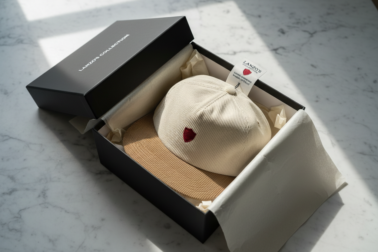 LC Shield Corduroy Cap — Cream & Tan