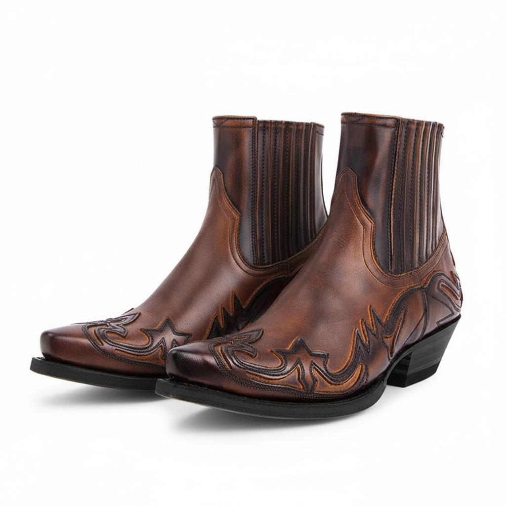 LANZO Western Ankle Boots - Brown & Black